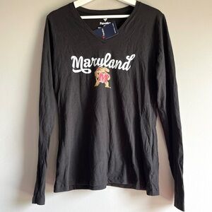 University of Maryland Terps NEW womens vneck long sleeve shirt Fanatics black M